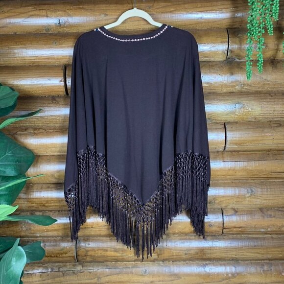 Scully Women's M Brown Western Wear Poncho Embroidered Tassel Fringe Boho Festiv - Picture 3 of 3